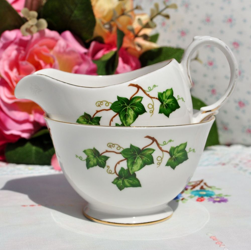 Green Ivy Leaf Milk Jug and Sugar Bowl by Colclough