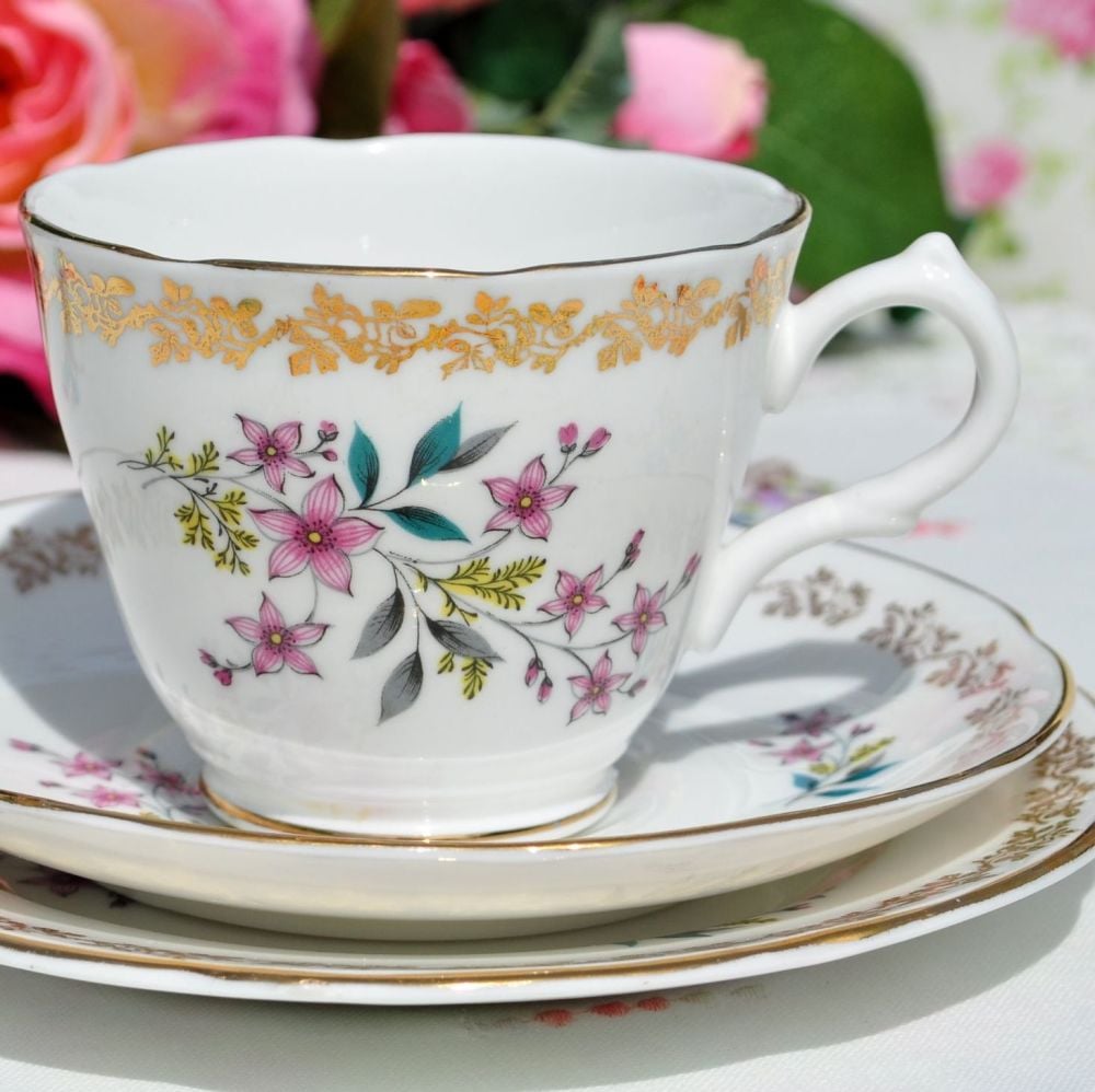 Royal Grafton Gold Floral Vintage Teacup Trio c.1957+