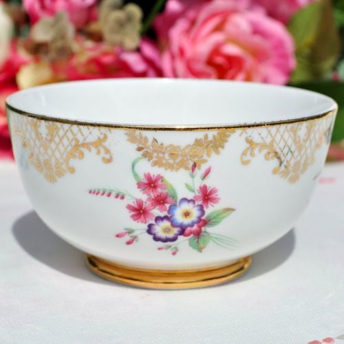 Floral Gold Filigree Bone China Sugar Bowl c.1930's