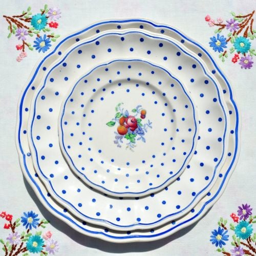 Copeland Spode Polka Dot Trio of Plates c.1930's