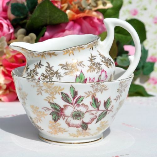 Rose Filigree Milk Jug and Sugar Bowl c.1940's