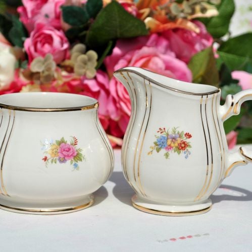 Sadler Gold Floral Small Milk Jug and Sugar Bowl