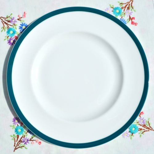Royal Doulton Hotel Ware Teal Rim Dinner Plates x 6