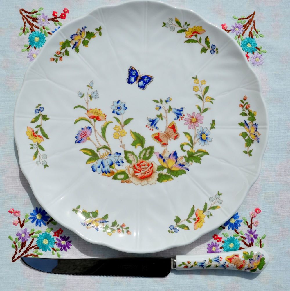 Aynsley Cottage Garden Cake Plate and Knife Set