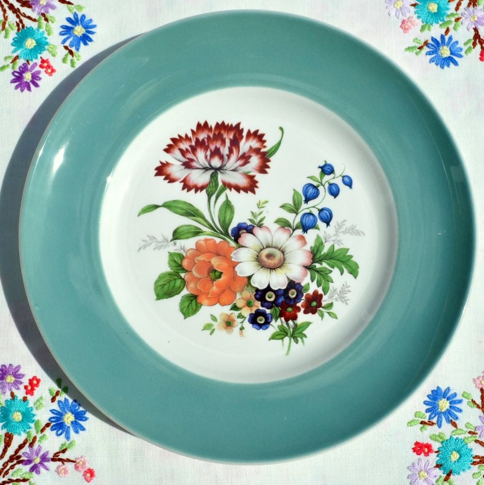 Purbeck Duck Egg Floral Cabinet Plate