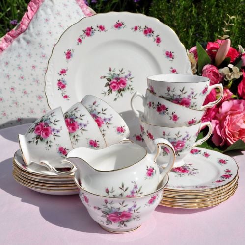 Queen Anne Rose Spray 21 Piece Tea Set c.1960's