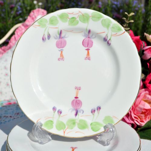 Hand Painted Fuscia Tea Plates Set c.1954-9