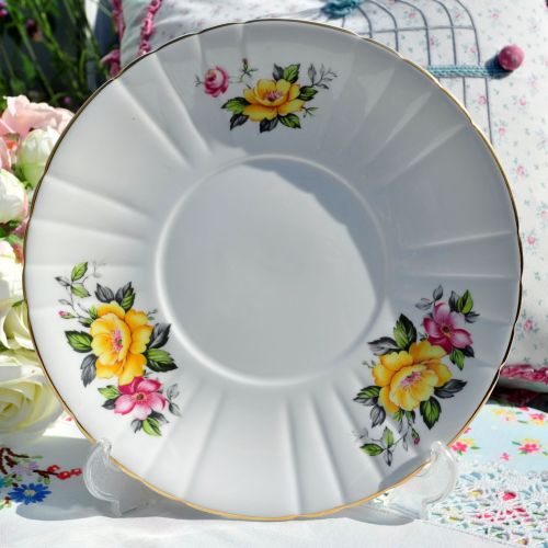 Royal Grafton Yellow and Pink Rose Cake Plate c.1950+