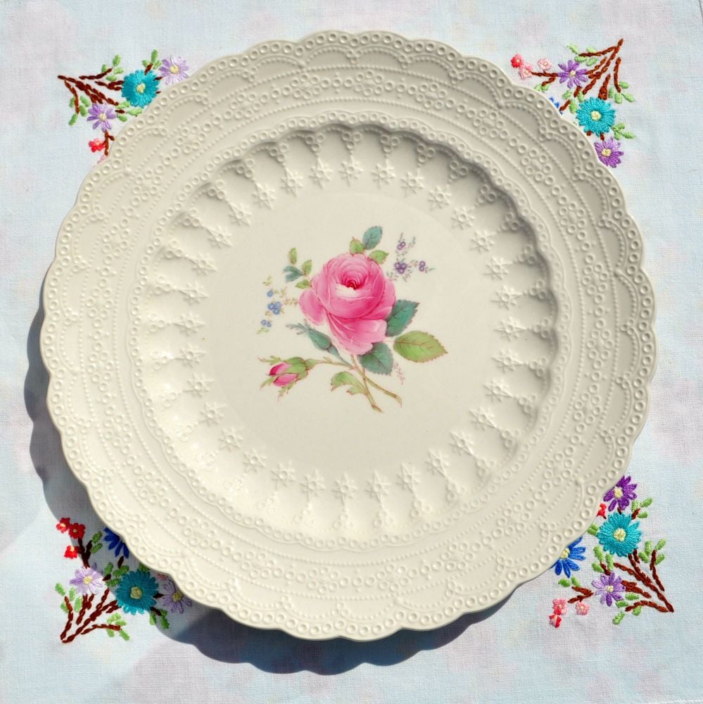 Spode's Jewel Billingsley Rose Embossed Creamware Plate
