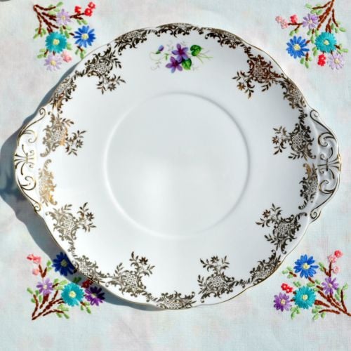 Royal Standard Violets and Gold Filigree Cake Plate