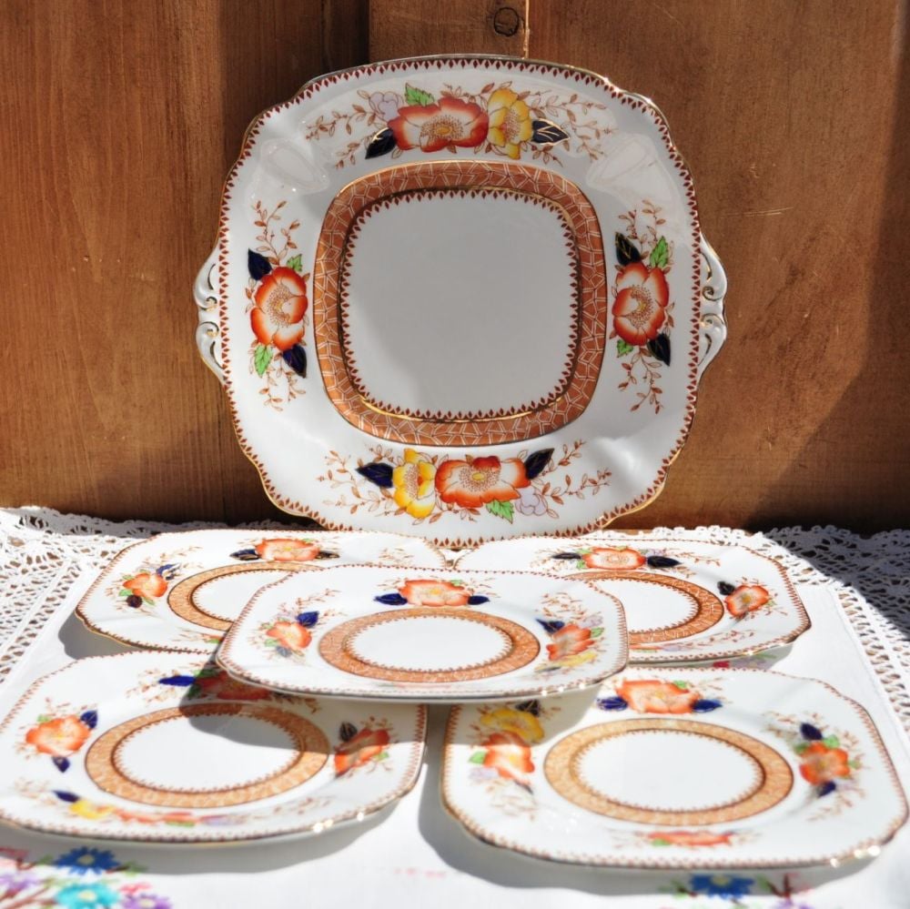 Bell China Imari Style Cake Plates Set