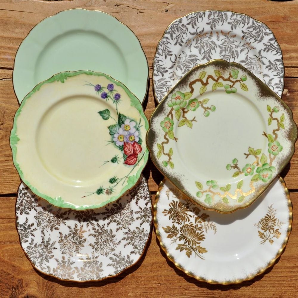 Six Mismatched 16cm Vintage Tea Party Plates