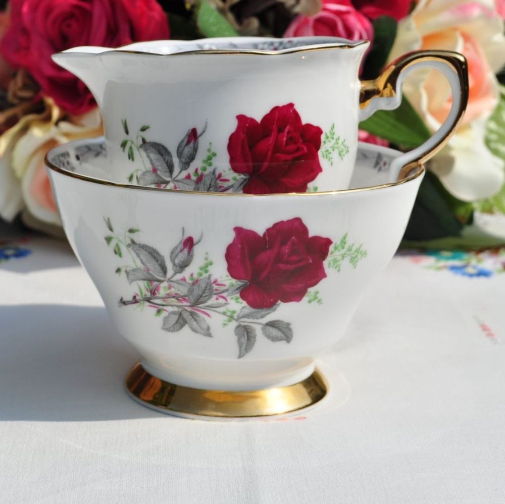 Royal Stafford Roses to Remember Vintage China Milk Jug and Sugar Bowl c.19