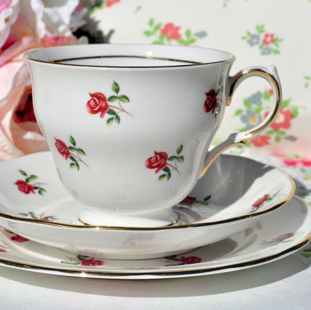 Beautiful pink roses pattern vintage tea trio