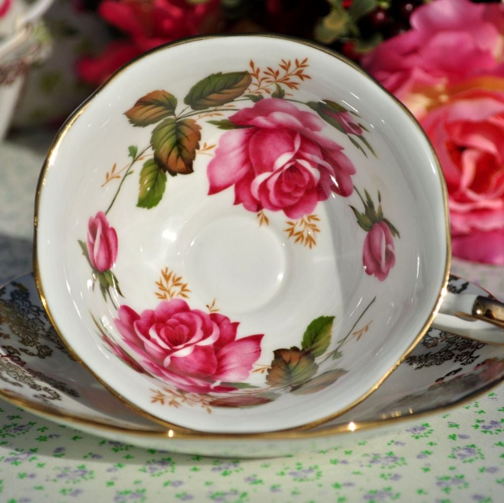 Queen's Pink Roses and Old Lace Fine Bone China Teacup and Saucer