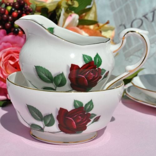 Paragon Red Rose English Vintage China Milk Jug and Sugar Bowl c.1960s