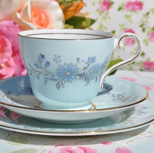 Aynsley vintage tea cup trio beautiful blue floral