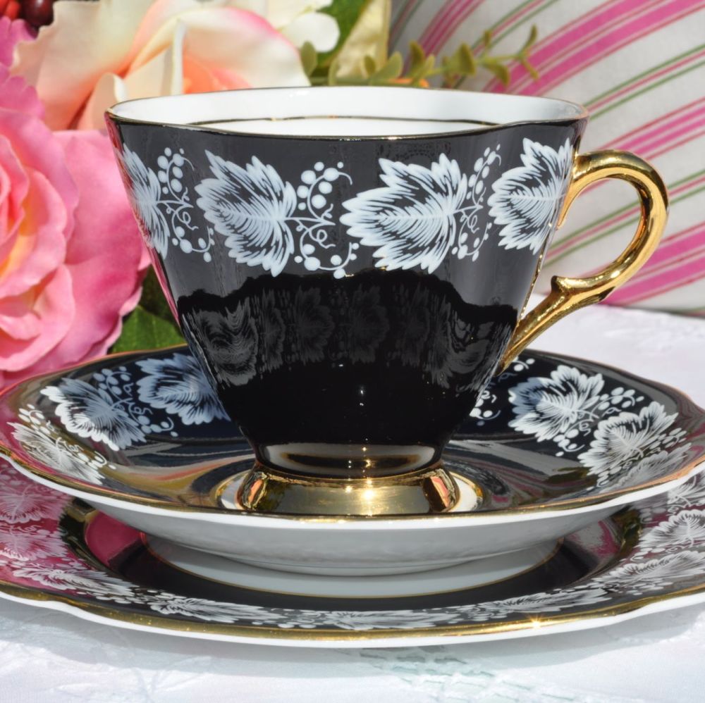 Windsor Black, Gold and White Vintage Tea Trio