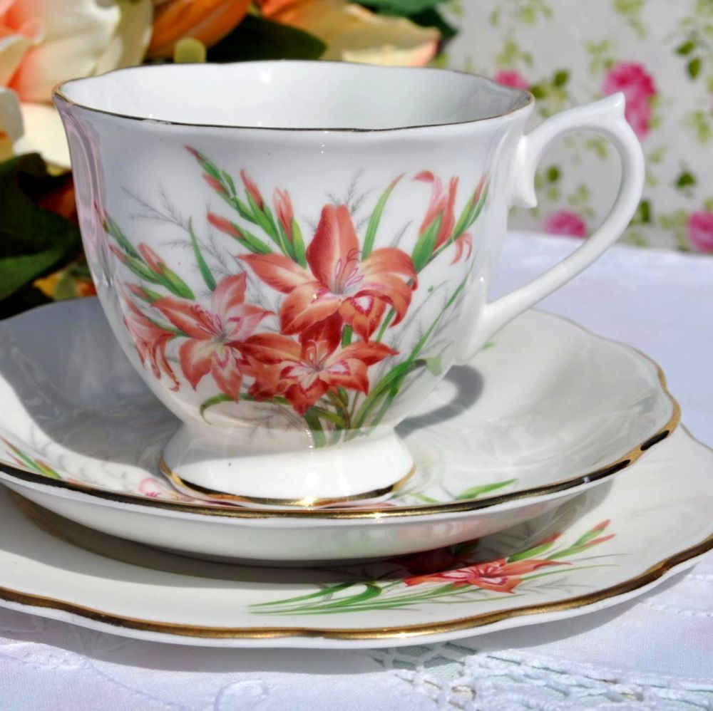 Royal Albert Friendship Series Gladiolus Tea Cup Trio