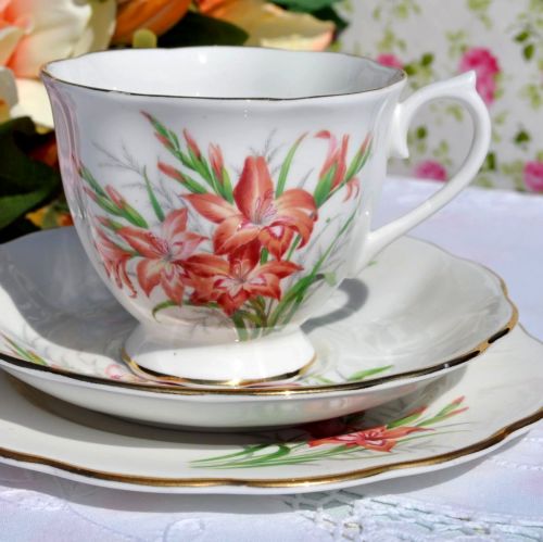 Royal Albert Friendship Series Gladiolus Tea Cup Trio