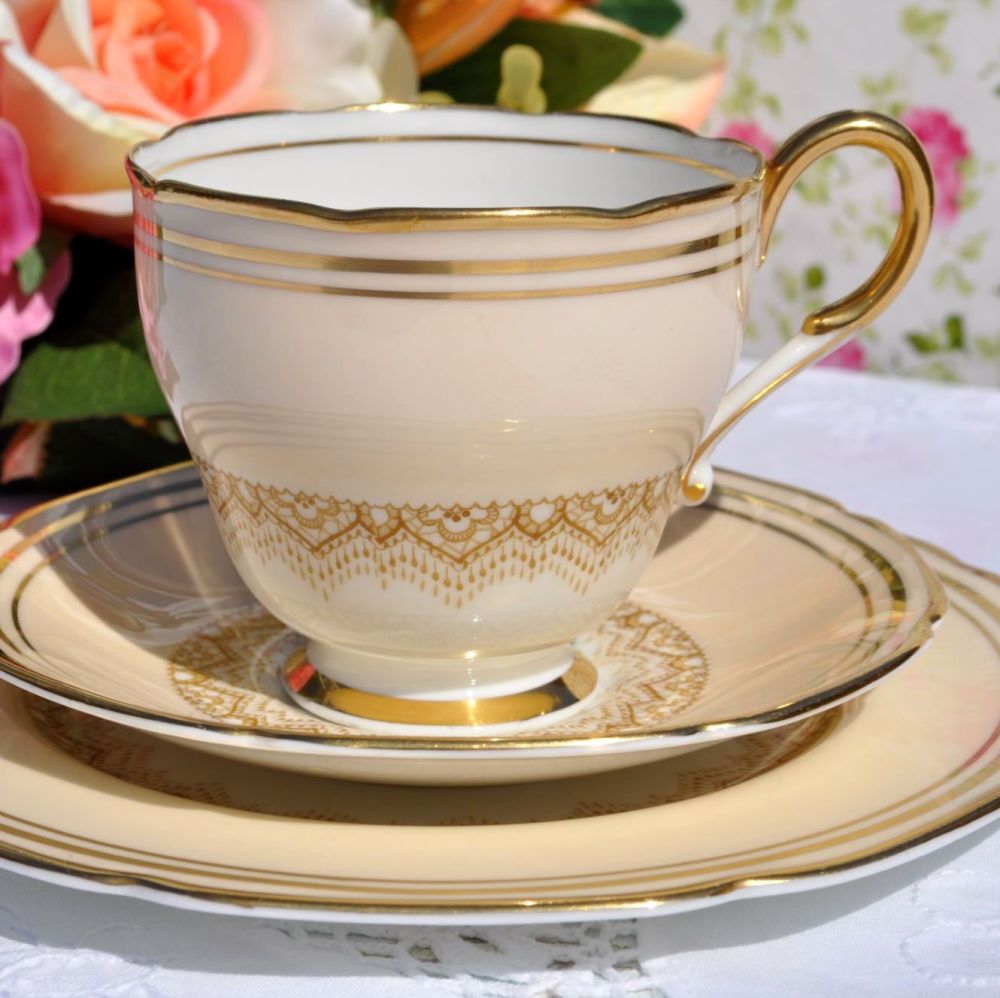 Paragon 1930s Cream and Gold Fine Bone China Teacup Trio