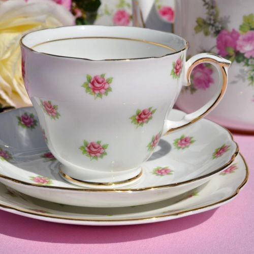 Duchess Melody Ditsy Pink Roses Pattern Vintage Bone China Teacup Trio
