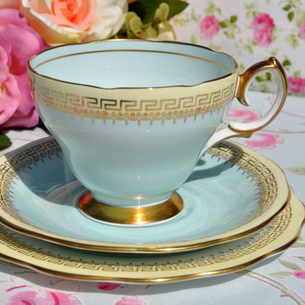 Queen Anne Duck Egg Blue Vintage Tea Trio