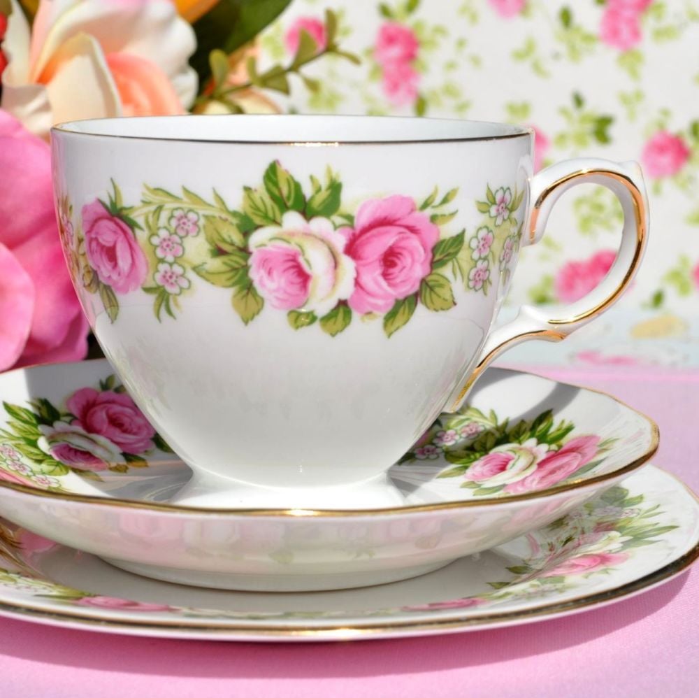 Colclough Enchantment Pattern Pink Roses Teacup Trio