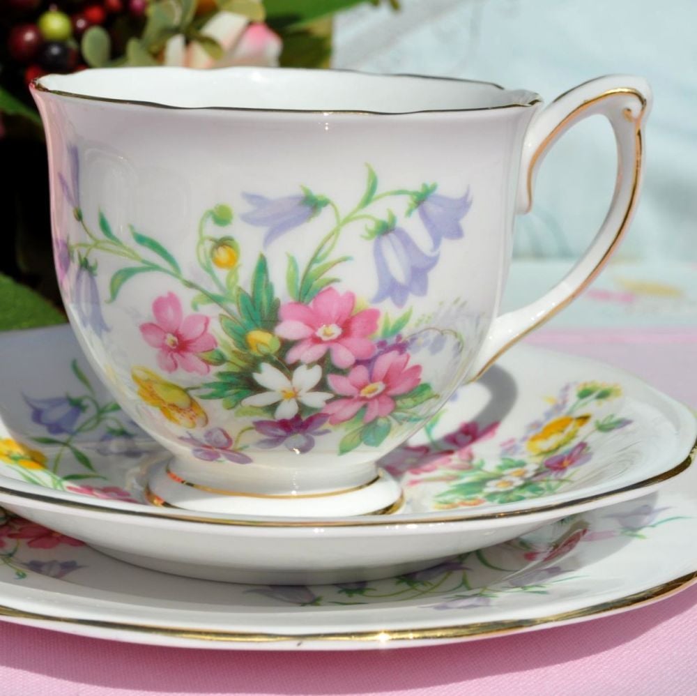 Queen Anne Old Country Spray Vintage Teacup Trio