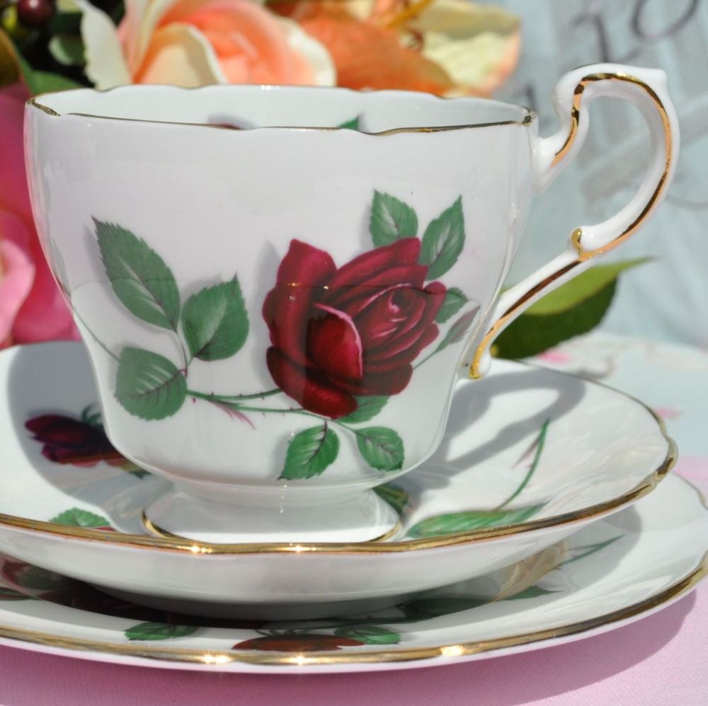 Paragon Red Rose Fine China Tea Cup Trio