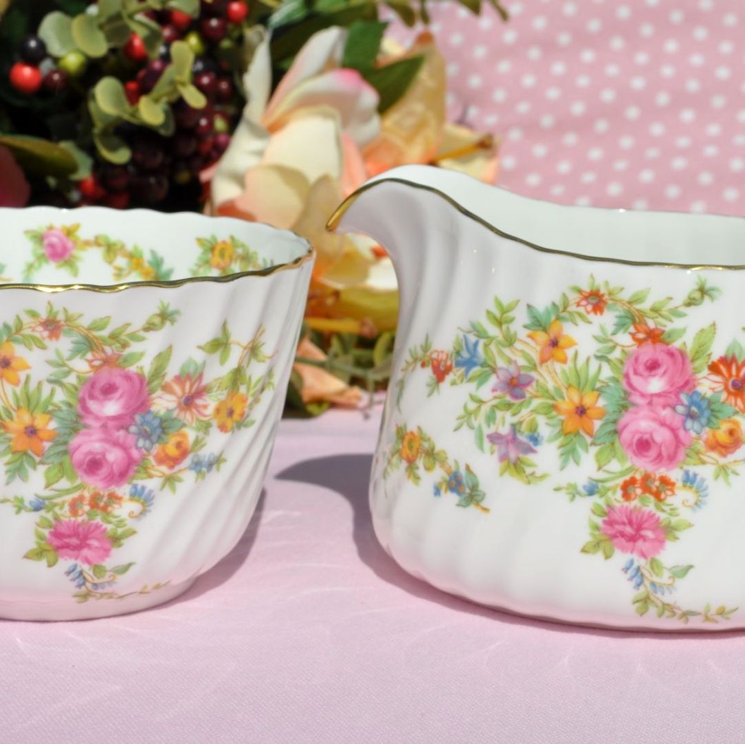 Minton Lorraine Beautiful Floral Vintage China Creamer and Sugar Bowl c.195
