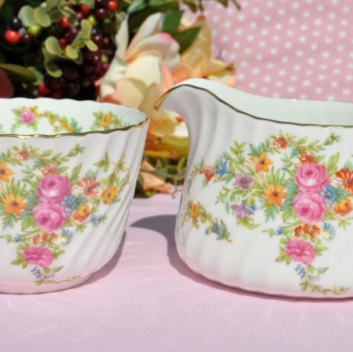 Minton Lorraine Beautiful Floral Vintage China Creamer and Sugar Bowl c.195