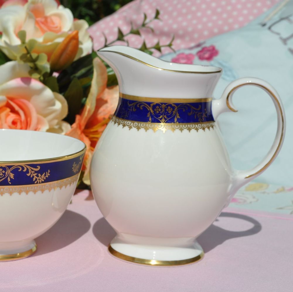 Royal Grafton Viceroy Cobalt Blue and Gold Milk Jug and Sugar Bowl c.1970s