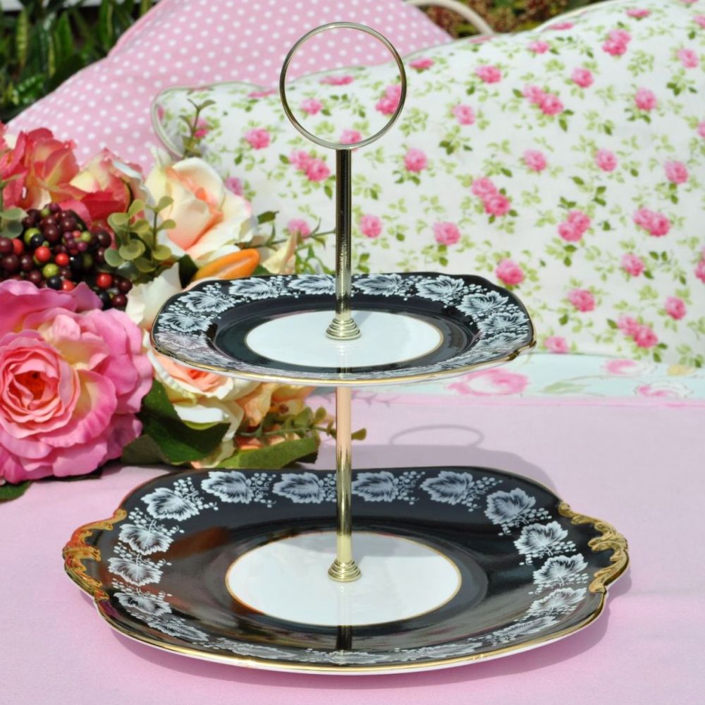 Windsor Black and Gold Vintage 2 Tier Cake Stand