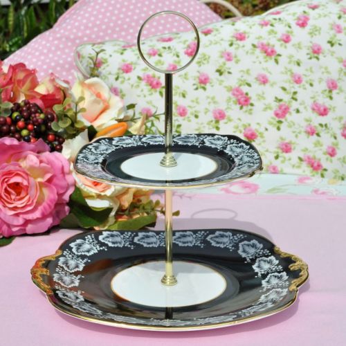 Windsor Black and Gold Vintage 2 Tier Cake Stand