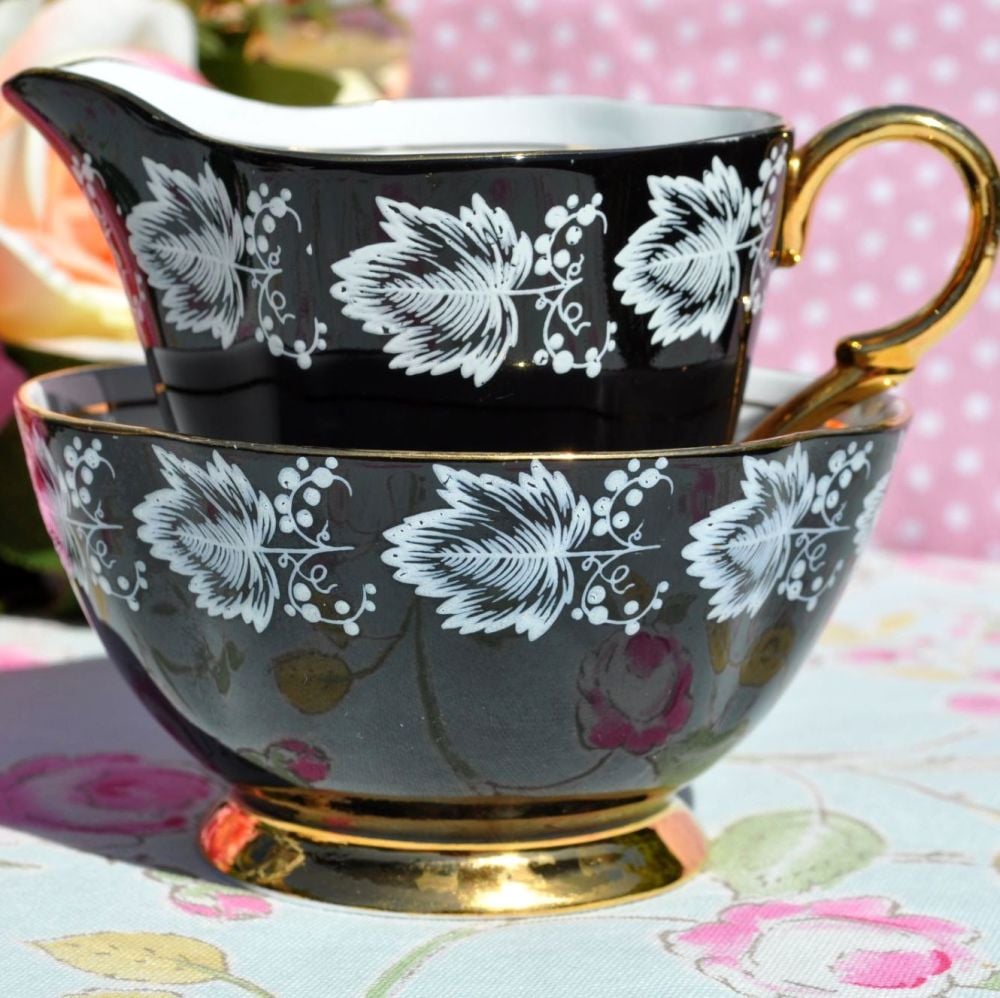 Windsor Black and Gold Vintage Milk Jug and Sugar Bowl