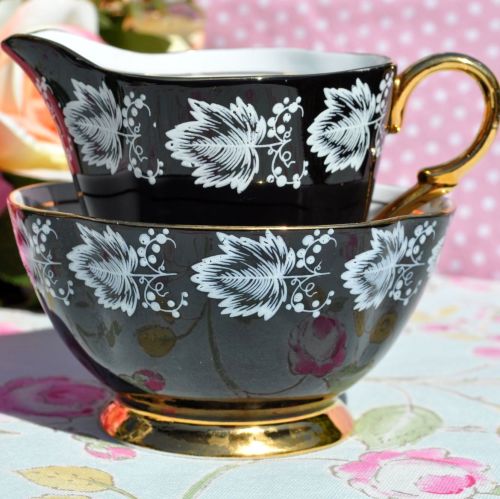 Windsor Black and Gold Vintage Milk Jug and Sugar Bowl
