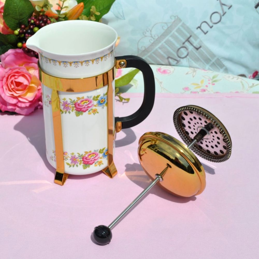 vintage fine china cafetiere with floral pattern