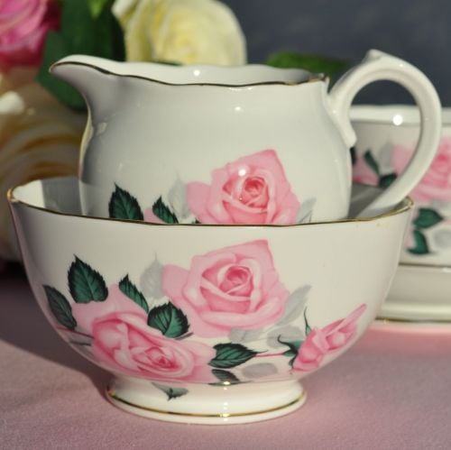 Roslyn Pink Roses Vintage Milk Jug and Sugar Bowl c.1958-63