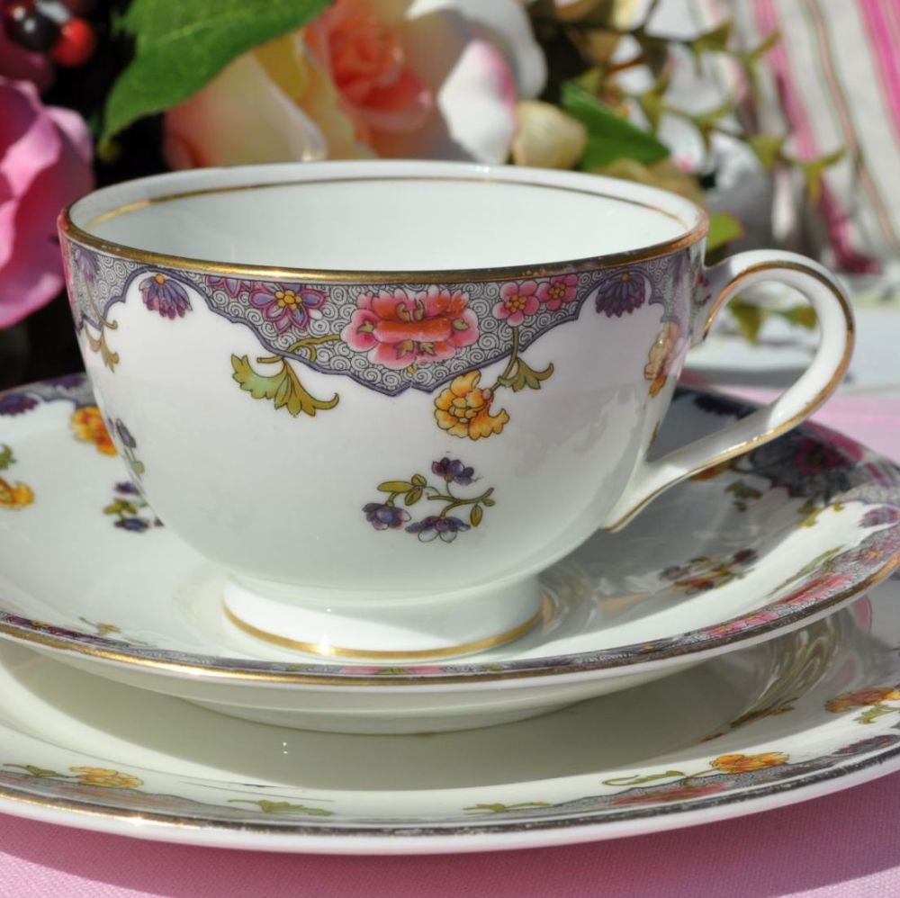 Aynsley Antique Art Nouveau Pattern No. A3541 Bone Teacup Trio c.1905+