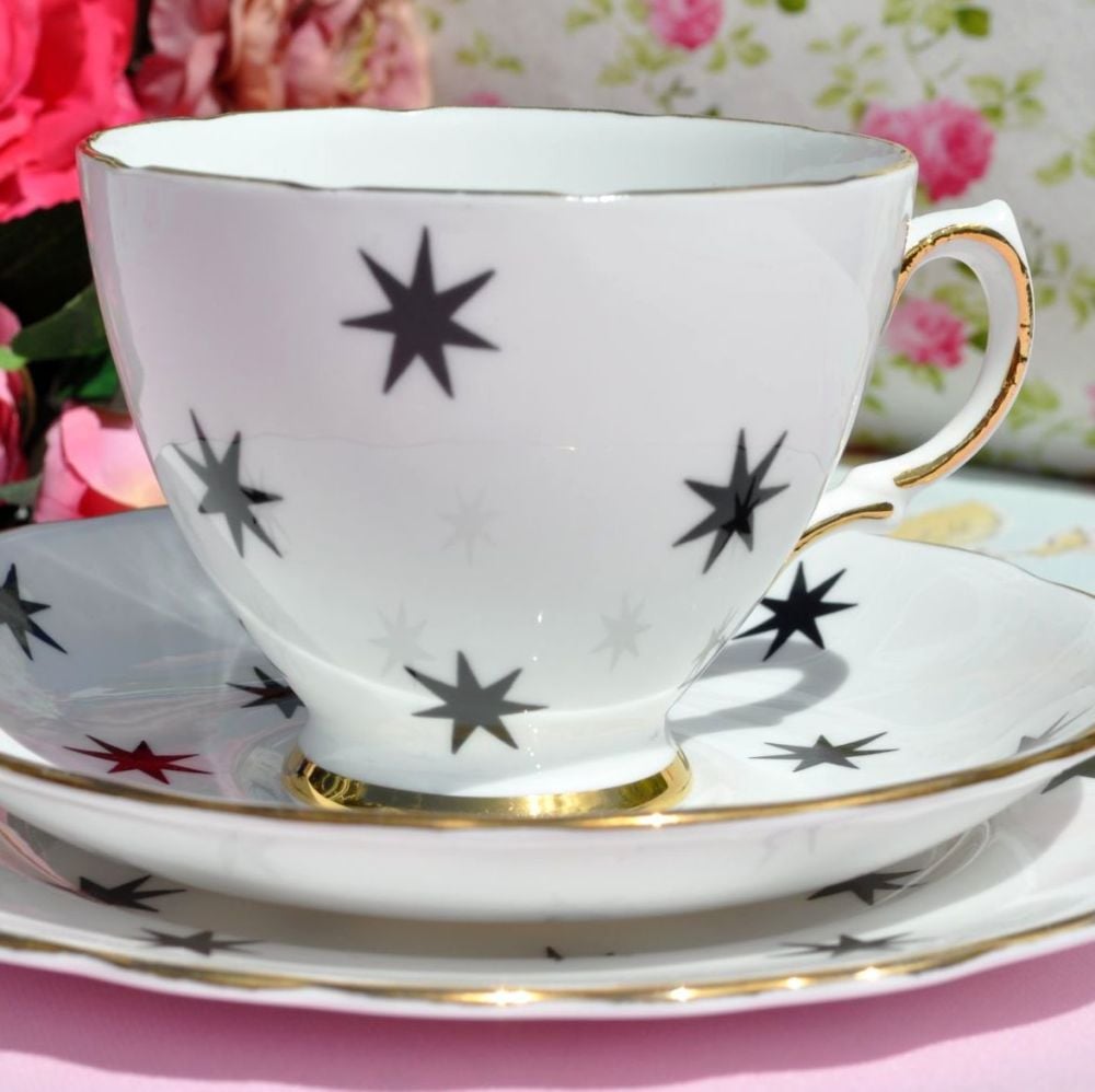 Royal Vale vintage teacup trio with stars pattern