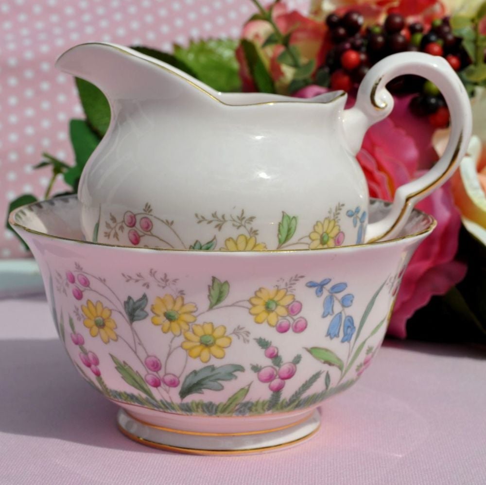 Tuscan Meadow Flowers 5507H Pink Creamer and Sugar Bowl