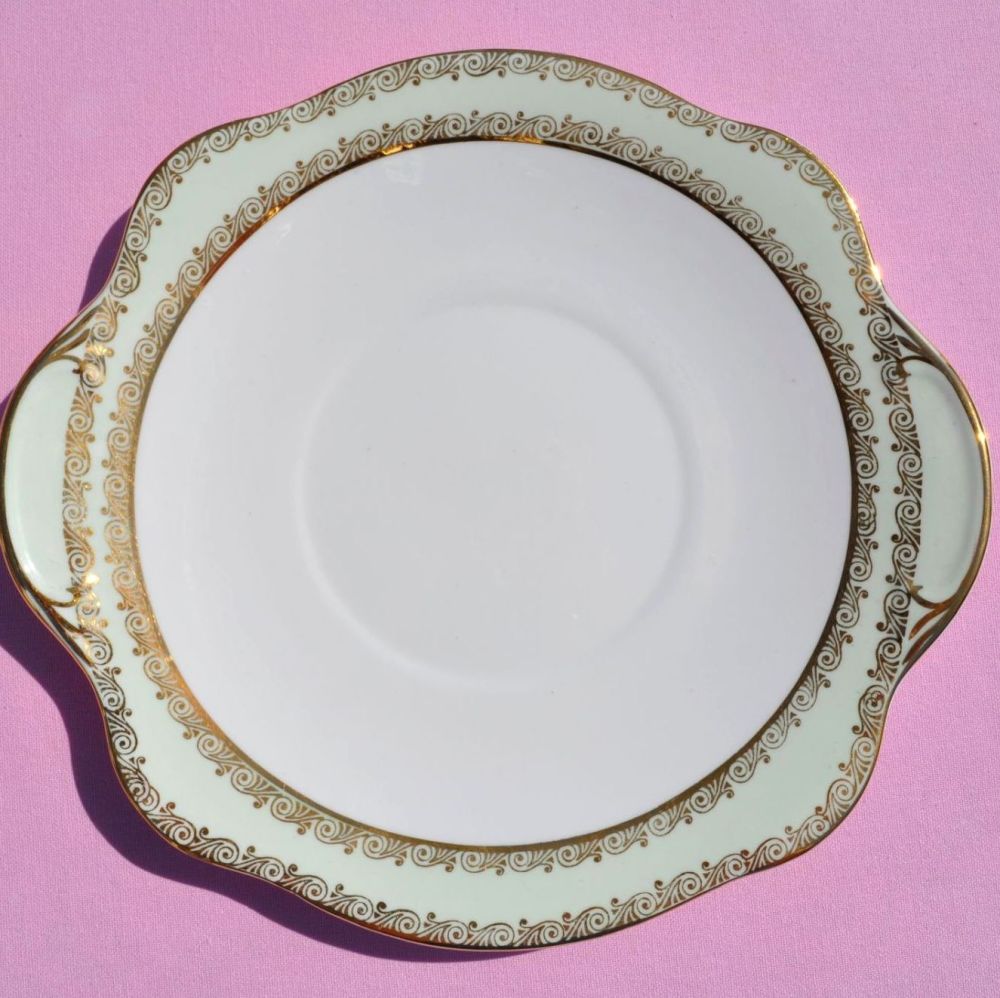 Stanley China Green and Gold Vintage Cake Plate