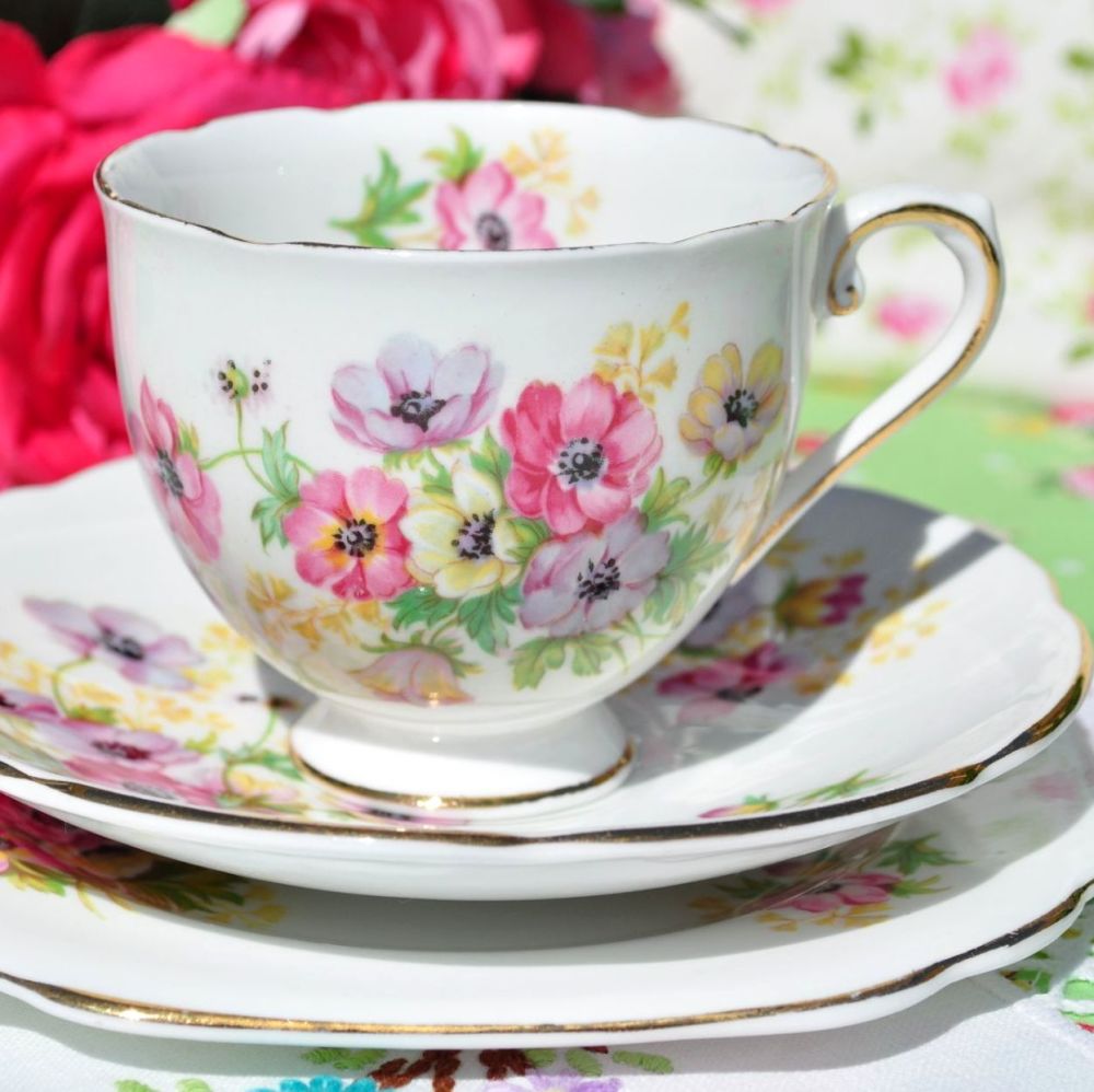 Stanley China Anemone Vintage China Teacup Trio c.1953