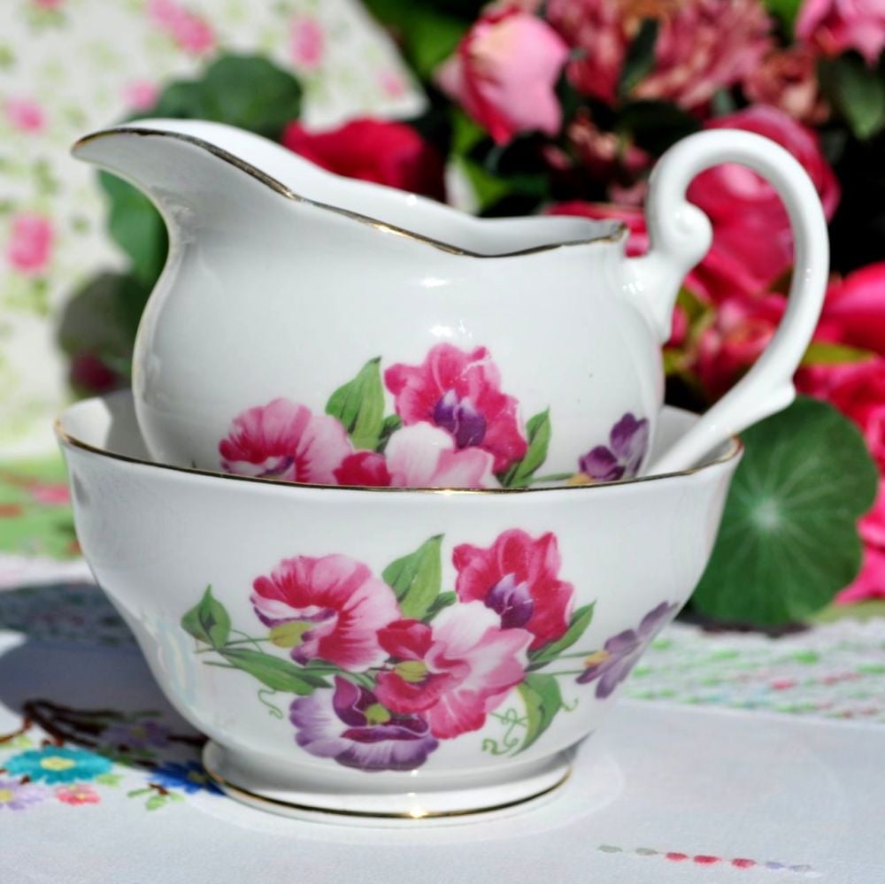 Royal Standard Sweet Pea Milk Jug and Sugar Bowl c.1950s