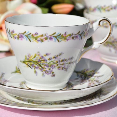 Regency Lavender Bouquet Vintage Bone China Tea Cup Trio