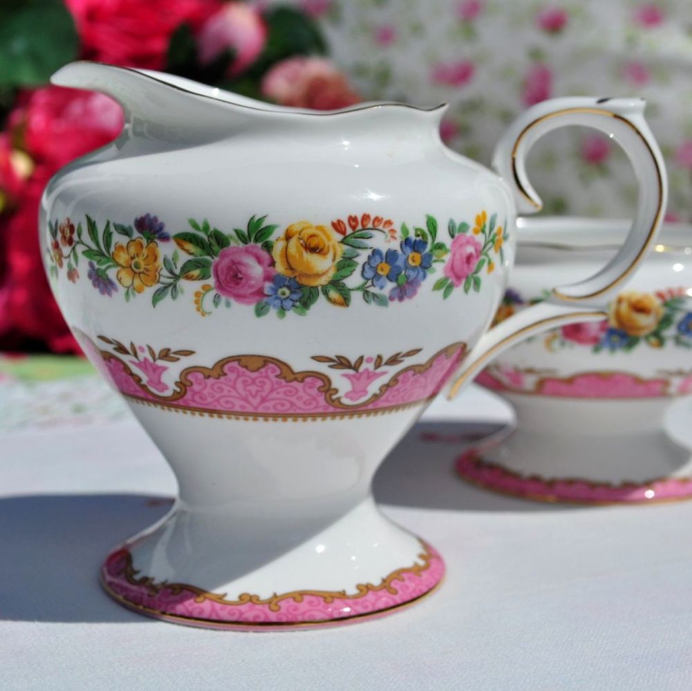 Crown Staffordshire Pink Tunis Creamer and Sugar Bowl c.1930s