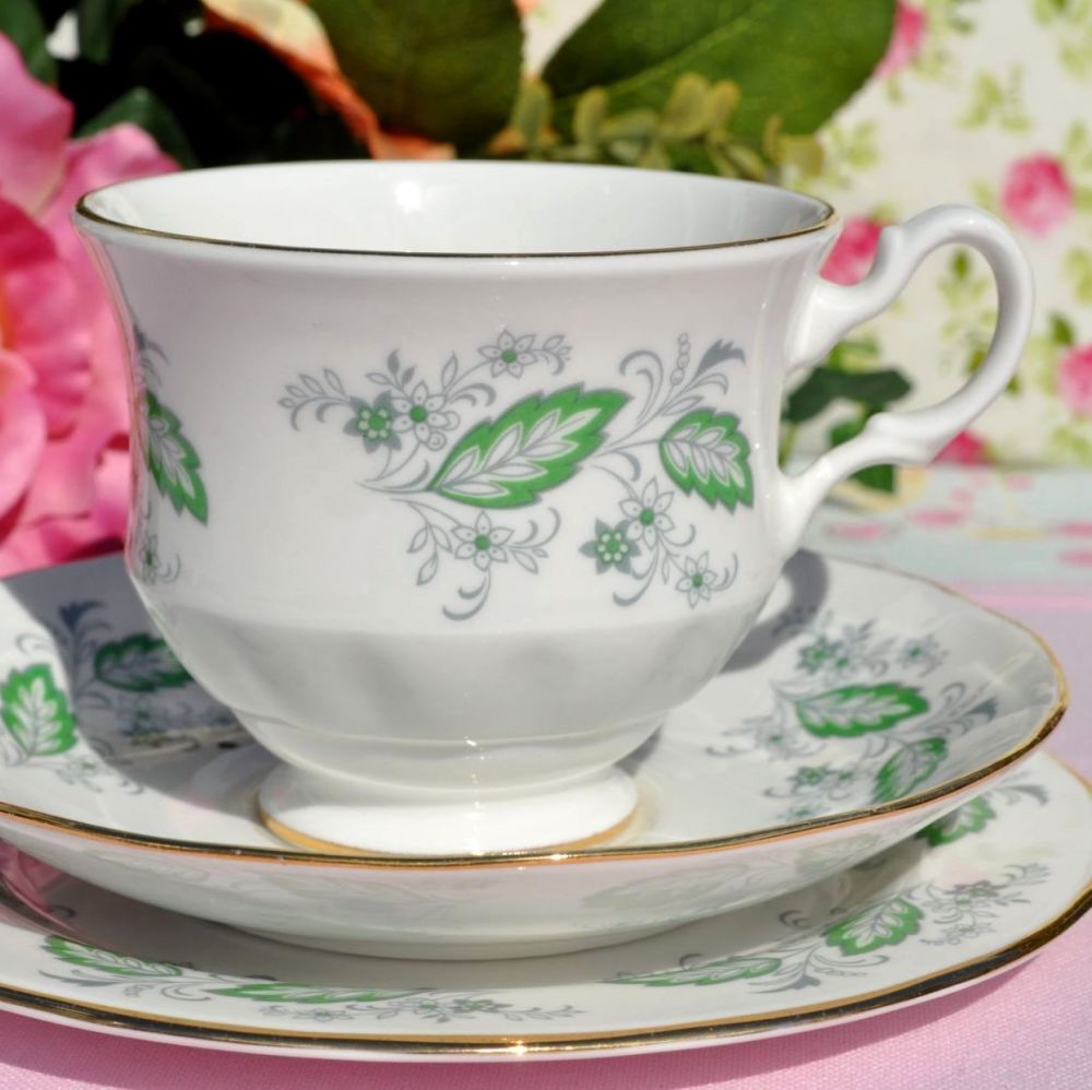 Royal Kent Gainsborough Emerald Green Bone China Teacup Trio c.1960s