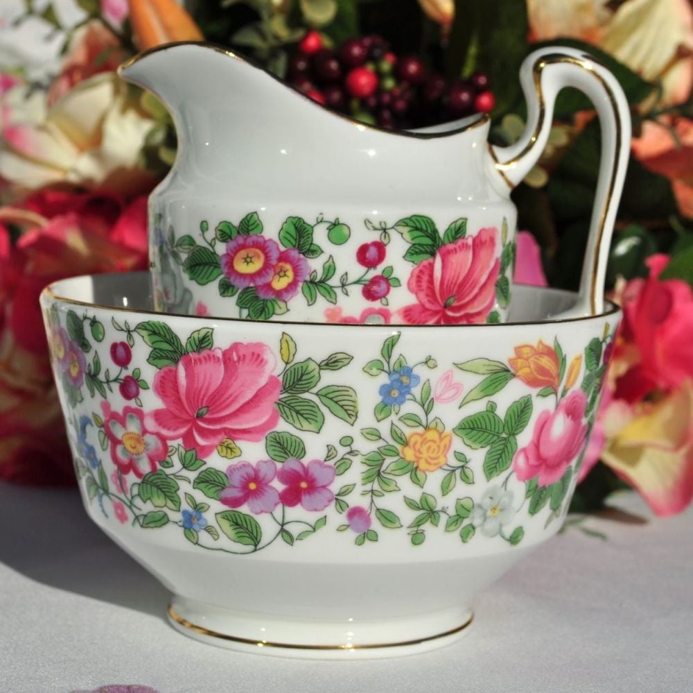 Crown Staffordshire Thousand Flowers Large Open Sugar Bowl and Milk Jug