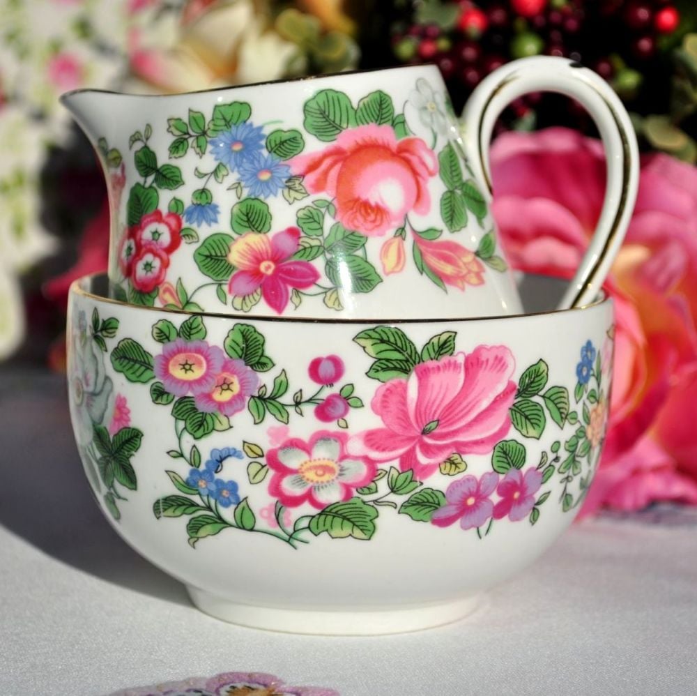 Crown Staffordshire Thousand Flowers Milk Jug or Creamer and Sugar Bowl